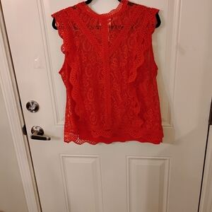 Adiva Elegant Red Lace Sleeveless Top. Size X Large But Fits Like A Large. NWT